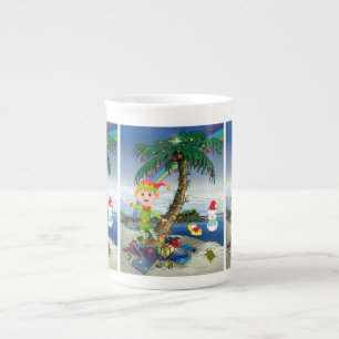 Christmas Mug, Beach Bum Santa, Merry Christmas Bone China Mug