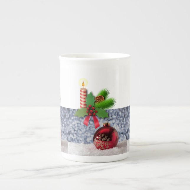 Christmas Mug, Christmas Candle, Merry Christmas Bone China Mug (Front)