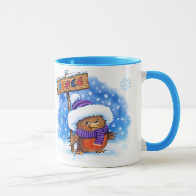 Christmas mug custom name Peace Robin (Right)