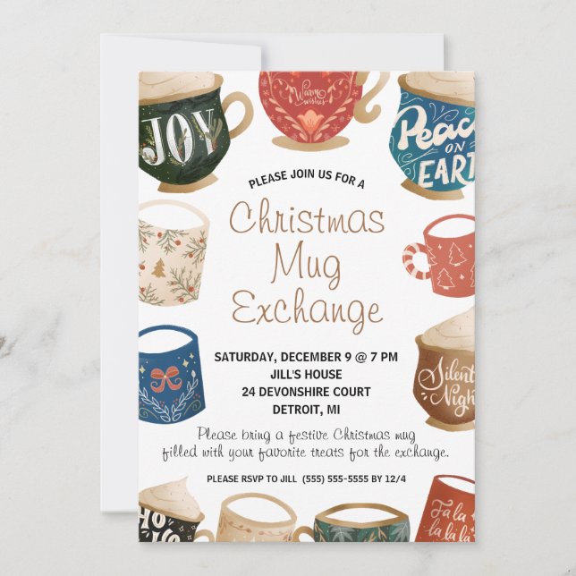 Christmas Mug Exchange, Mug Swap Holiday Party Invitation (Front)