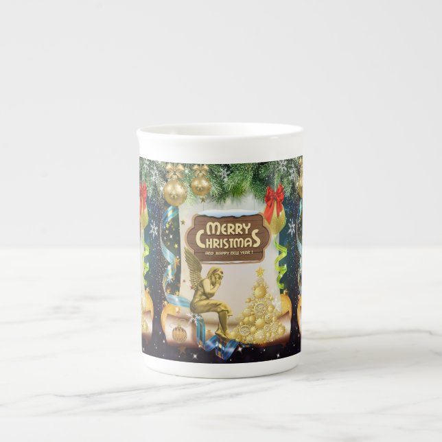 Christmas Mug, Merry Christmas, Angel Bone China Mug (Front)