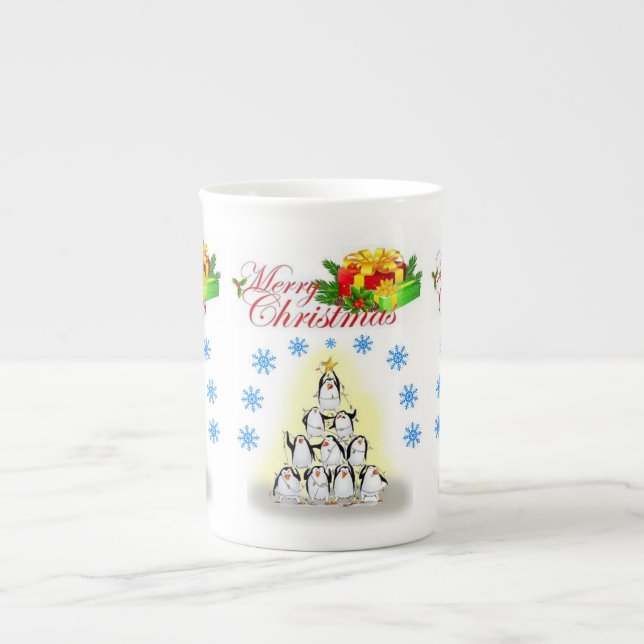 Christmas Mug, Merry Christmas, Penguin Bone China Mug (Front)