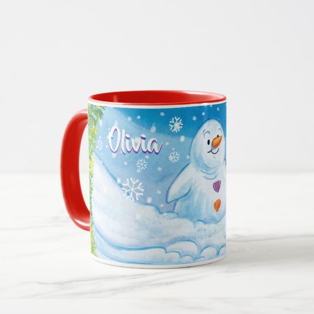 Christmas mug, PingPing Penguin & Snowman. Mug (Front Left)
