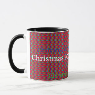 Christmas Mug Red, Green, Blue Stars /Custom Text