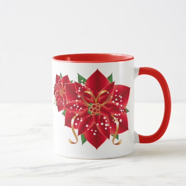 Christmas Mug-Red Poinsettias Mug (Right)