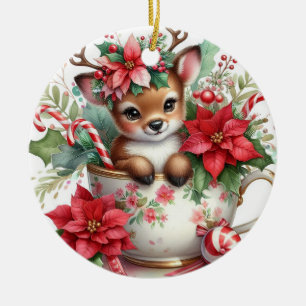 Christmas Mug Reindeer 6 Ceramic Ornament