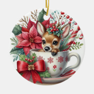 Christmas Mug Reindeer 7 Ceramic Ornament