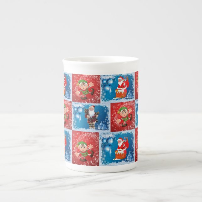 Christmas Mug, Santa, Elf Bone China Mug (Front)