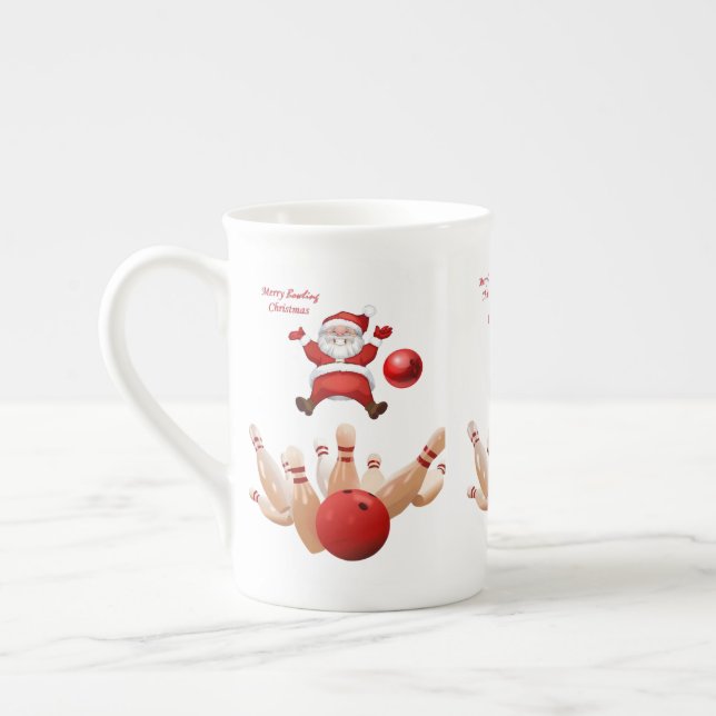 Christmas Mug, Santa, Merry Christmas Bowling Bone China Mug (Left)