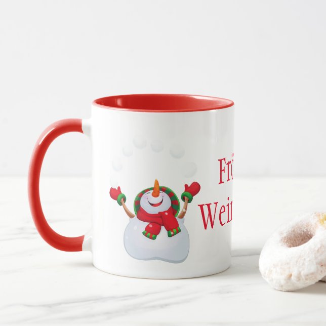 Christmas Mug-Snowman-Frohliche Weihnachten Mug (With Donut)