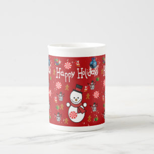 Christmas Mug, Snowman, Happy Holidays Bone China Mug