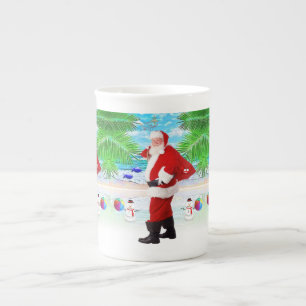 Christmas Mug, Summer Beach Bum Santa Bone China Mug
