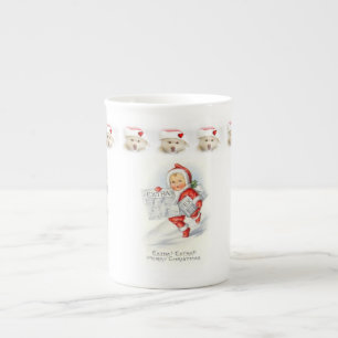 Christmas Mug, Vintage, Merry Christmas Bone China Mug