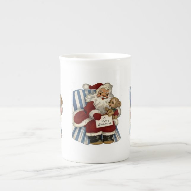 Christmas Mug, Vintage Santa Bone China Mug (Front)