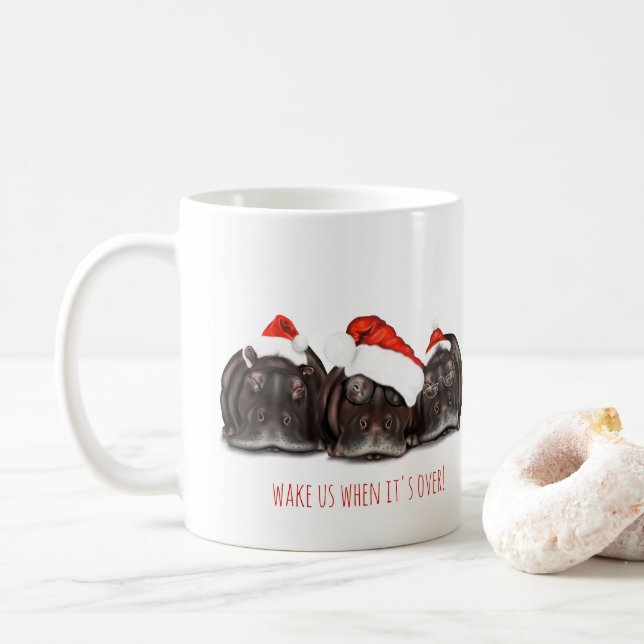 Christmas Mug with Hippos, Wake us when it's over (With Donut)