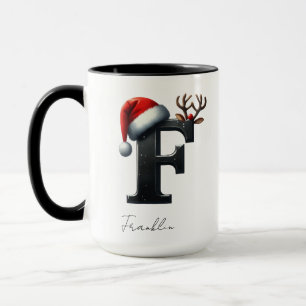 Christmas Mug with Letter F Custom Name Cup