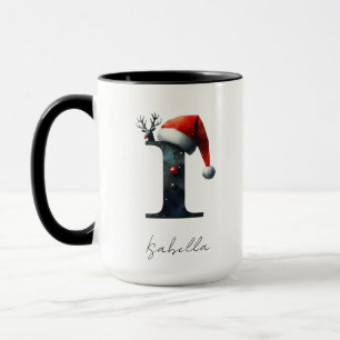 Christmas Mug with Letter I Personalized Name