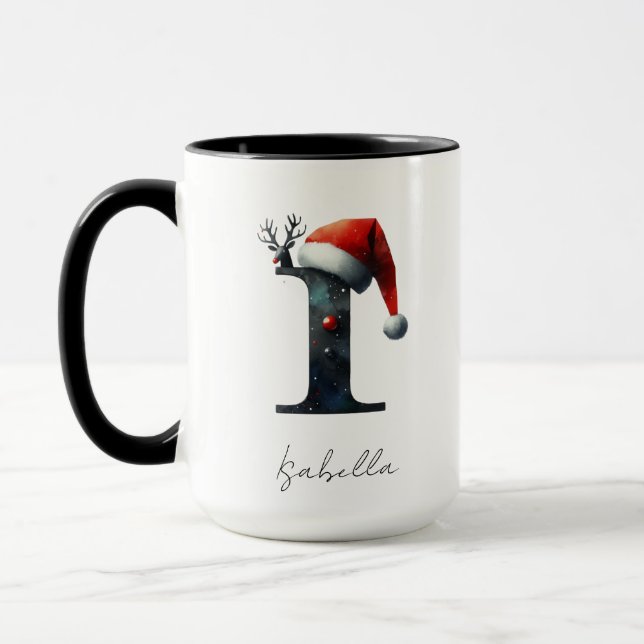 Christmas Mug with Letter I | Personalized Name (Left)