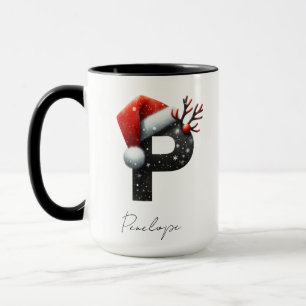 Christmas Mug with Letter P Personalized Name