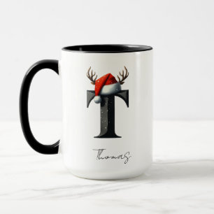 Christmas Mug with Letter T   Personalized Name