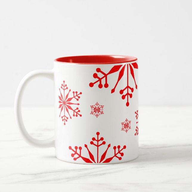 Christmas Mug with Snowflakes in Red. (Left)