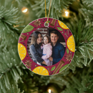 Christmas mulled wine spicy burgundy ceramic ornament