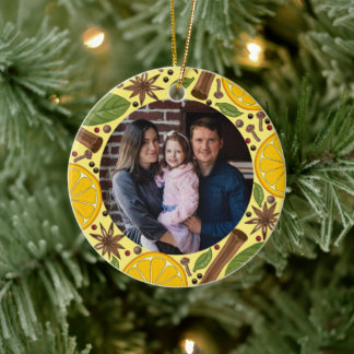 Christmas mulled wine yellow photo frame ceramic ornament