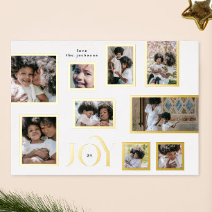 Christmas Multi 9 Photo Collage Merry JOY Gold Foil Holiday Card