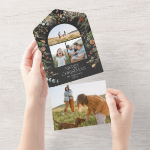 Christmas multi photo arch watercolor botanical all in one invitation