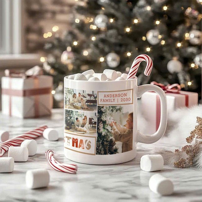 Christmas Multicolour Script Custom Photo Collage  Coffee Mug (Creator Uploaded)