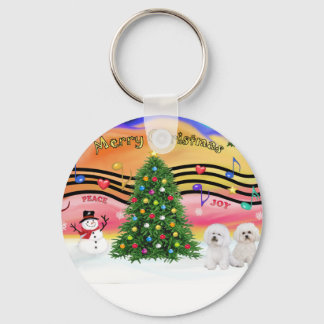 Christmas Music 2 - Bichon Frise (two) Keychain