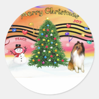 Christmas Music 2 - Collie 1 Classic Round Sticker