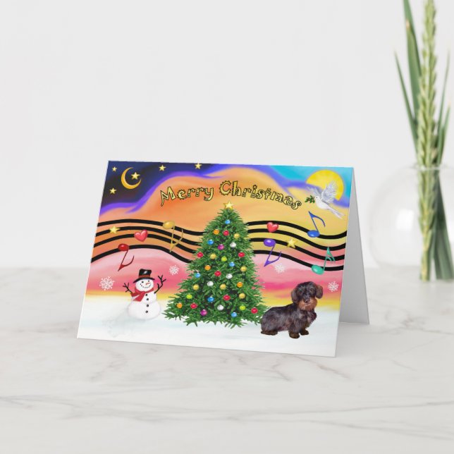 Christmas Music 2 - Dachshund (wire haired-brown) Holiday Card (Front)