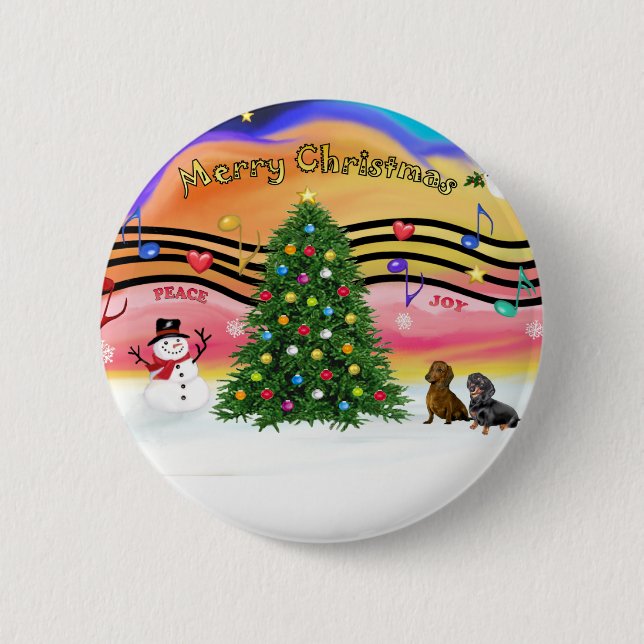Christmas Music 2 - Dachshunds (two) Inch Round Button (Front)
