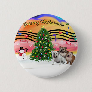Christmas Music 2 - English Bulldogs (three) Inch Round Button