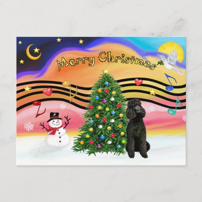 Christmas Music 2-Poodle-Black Standard Holiday Postcard (Front)