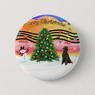 Christmas Music 2 - Poodle (Chocolate Standard) Inch Round Button