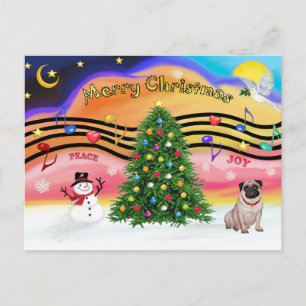 Christmas Music 2 - Pug (fawn) Holiday Postcard