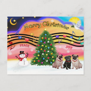 Christmas Music 2 - Pugs (three-2F-1B) Holiday Postcard