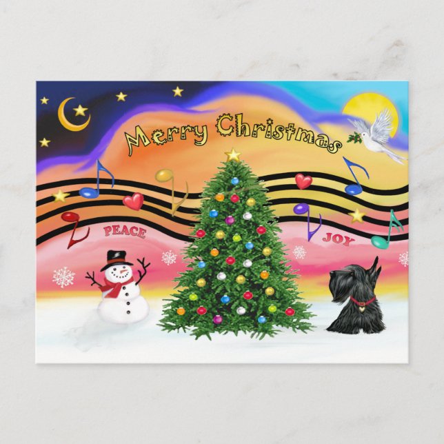 Christmas Music 2 - Scottish Terrier 12 Holiday Postcard (Front)