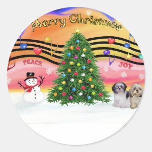 Christmas Music 2 - Shih Tzu (Pair 2) Classic Round Sticker