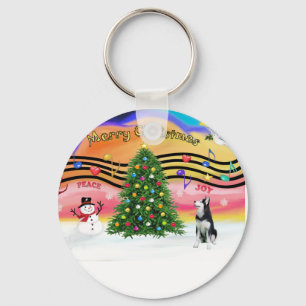 Christmas Music 2 - Siberian Husky Keychain