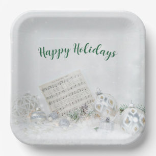 Christmas Music and Ornaments In Snow Paper Plate