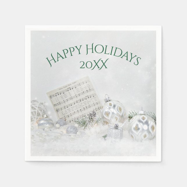 Christmas Music And Silver Ornaments Napkin (Front)