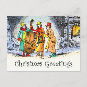 Christmas music band playing on the street postcard