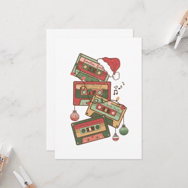 Christmas Music Cassette Tapes Invitation (Front/Back In Situ)
