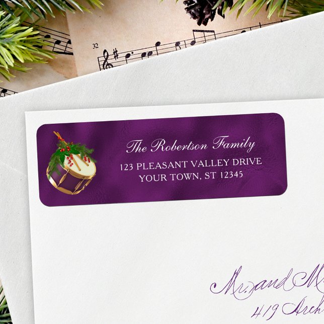 Christmas Music Drum Purple Adresse de retour (Créateur téléchargé)