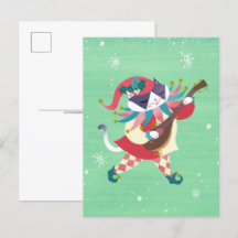 Christmas Music Elf Cat Postcard