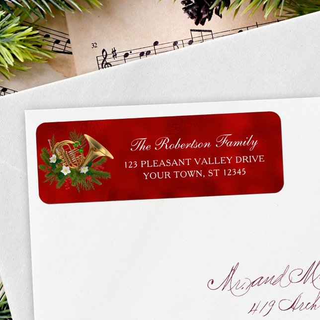 Christmas Music French Horn Red Retour Adresse (Créateur téléchargé)