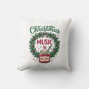 Christmas Music Is Jam Jar Pine Wreath Headphones Throw Pillow